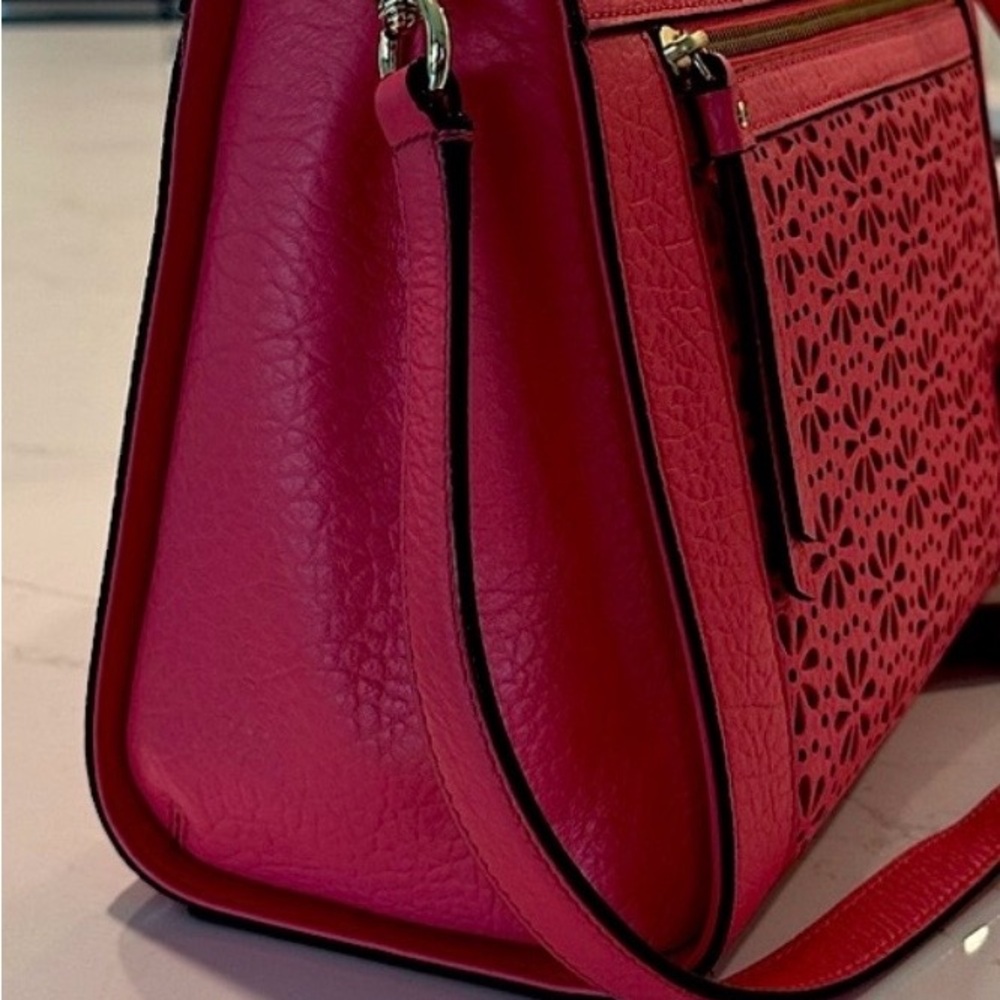 Kate Spade Pink Floral Cutout Leather Satchel - Picture 4 of 7